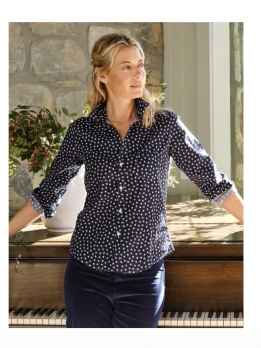 Frank & Eileen BARRY Navy with White Stars, Brushed Cotton, XS